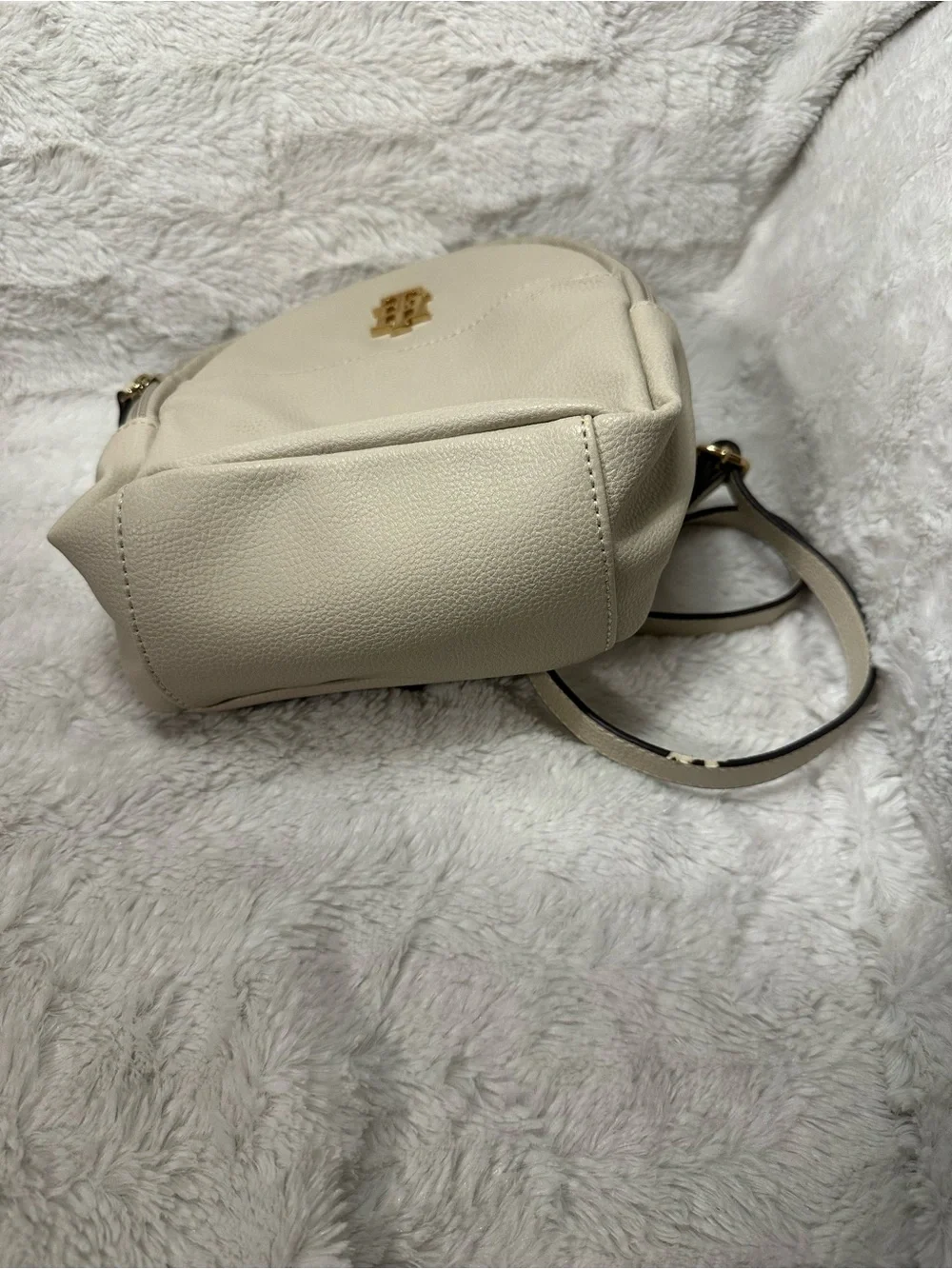 Tommy Hilfiger Cream Mini Backpack with Gold TH Logo